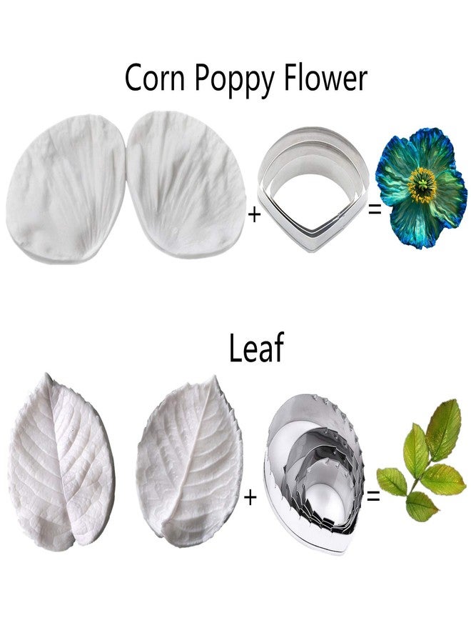 Colorkitchenware 6set Gumpaste Flower Molds and 6set Gumpaste Flower Cutters- Fondant Tools Kit Stainless Steel Cookie Cutter Set Paste Silicone Veining Mold for Wedding,Birthday Cake Decorating - Image 4