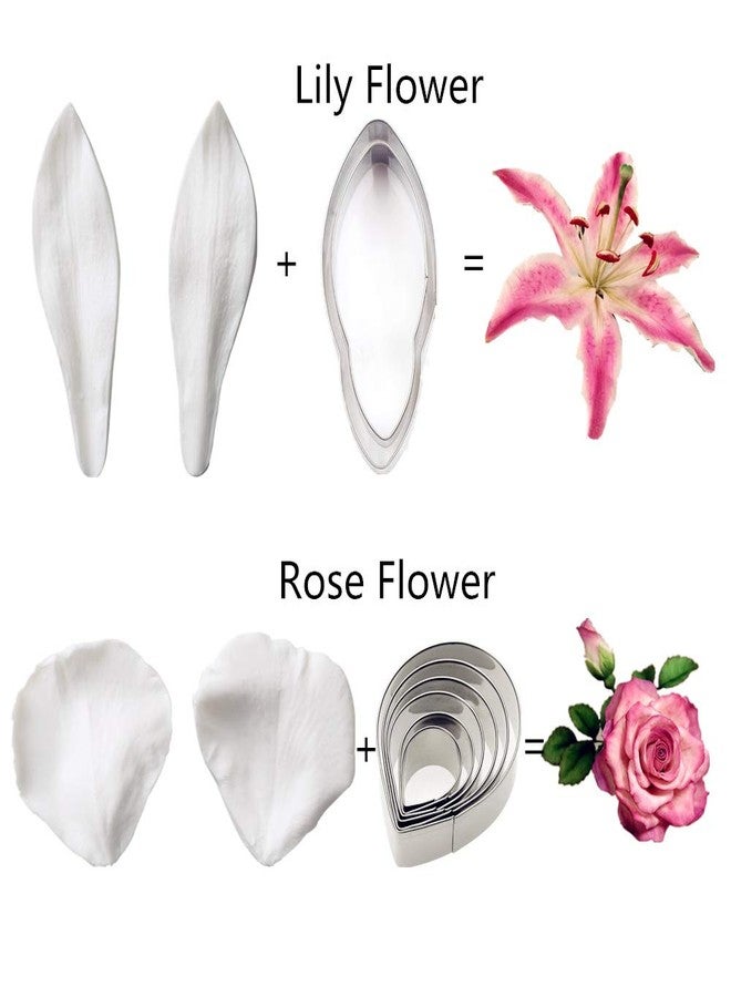 Colorkitchenware 6set Gumpaste Flower Molds and 6set Gumpaste Flower Cutters- Fondant Tools Kit Stainless Steel Cookie Cutter Set Paste Silicone Veining Mold for Wedding,Birthday Cake Decorating - Image 2