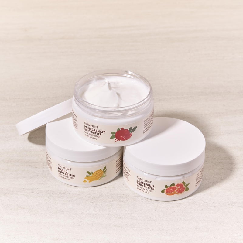NATURE WELL Shea Body Butter Variety Pack, Includes Grapefruit, Mango, & Pomegranate, Provides Ultimate Nourishment & Hydration, 3 Pack (8 Oz Ea) - Image 2