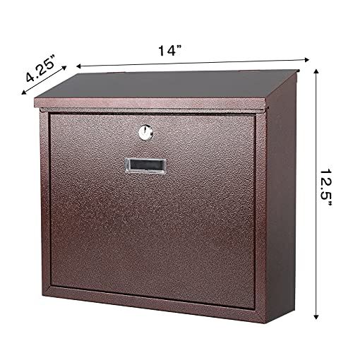 xydled Mail Boxes with Key Lock,Locking Mailbox Wall Mounted, Large Capacity, Galvanized Steel Cover Metal Postbox for House, 14 X 12.5 X 4.25 Inch,Bronze - Image 5