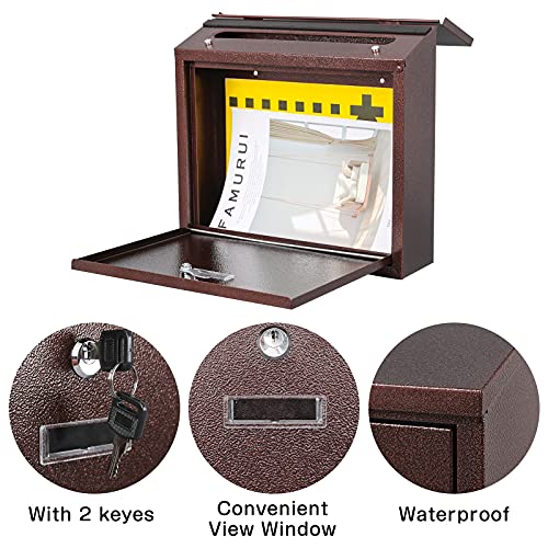 xydled Mail Boxes with Key Lock,Locking Mailbox Wall Mounted, Large Capacity, Galvanized Steel Cover Metal Postbox for House, 14 X 12.5 X 4.25 Inch,Bronze - Image 4