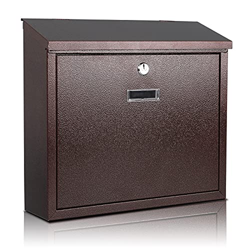 xydled Mail Boxes with Key Lock,Locking Mailbox Wall Mounted, Large Capacity, Galvanized Steel Cover Metal Postbox for House, 14 X 12.5 X 4.25 Inch,Bronze - Image 1