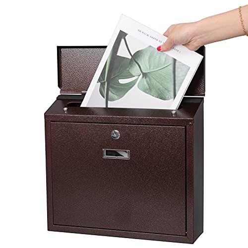 xydled Mail Boxes with Key Lock,Locking Mailbox Wall Mounted, Large Capacity, Galvanized Steel Cover Metal Postbox for House, 14 X 12.5 X 4.25 Inch,Bronze - Image 2