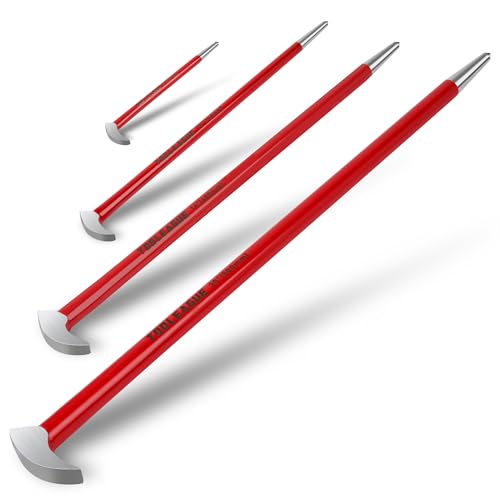 TOOLEAGUE 4Pcs Rolling Head Pry Bar Set,6",12",16",20" Heavy Duty Pry Bars Hand Tool for Garages,Machinery Aligning & Prying, Red - Image 1