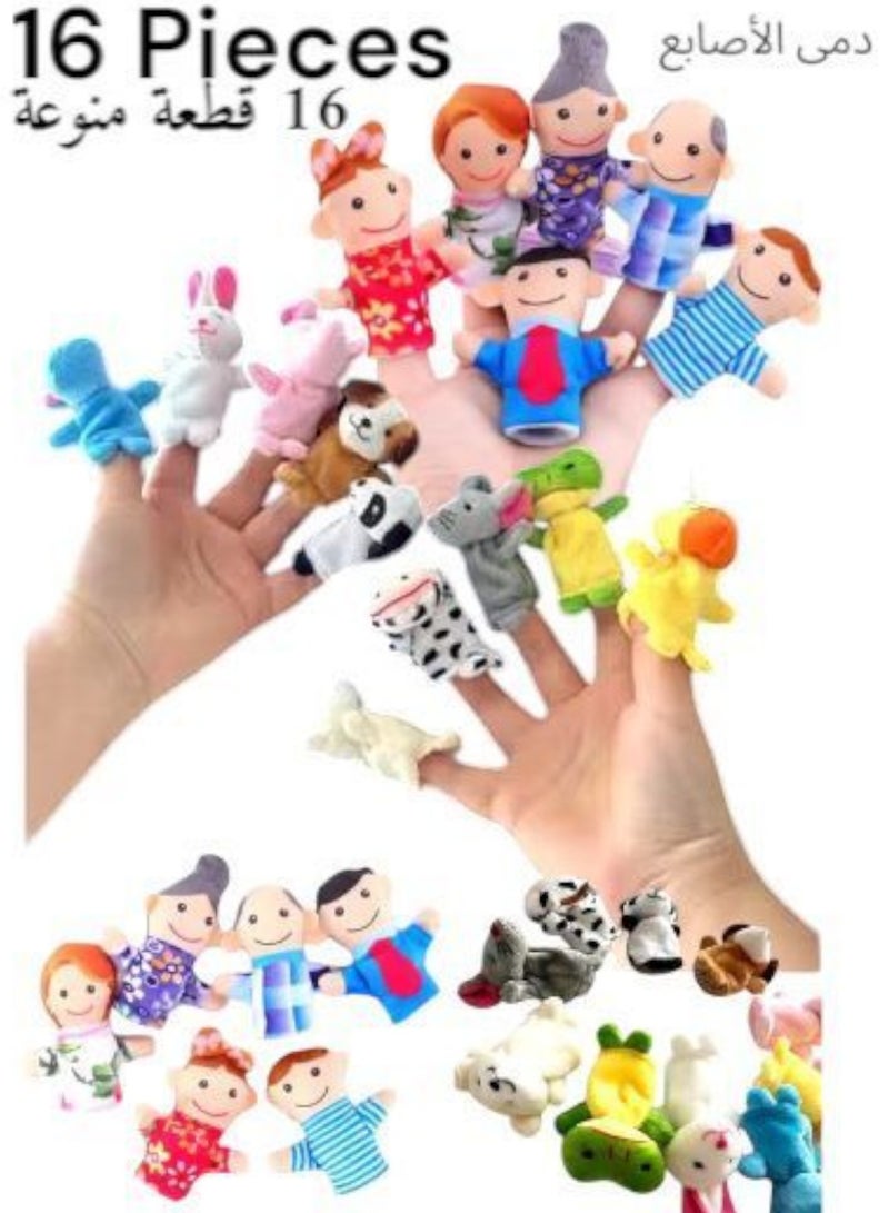 مجموعة من 16 قطعة و شخصية من لعبة دمي الأصابع شخصيات منوعة مفيدة جدا لتنمية مهارات الطفل في العب او عرض او سرد القصص و يستخدم ايضا في صندوق مسرح العرئس مناسب لاي حجم مسرح تفيد دمى الأصابع معلم او مع - Image 1