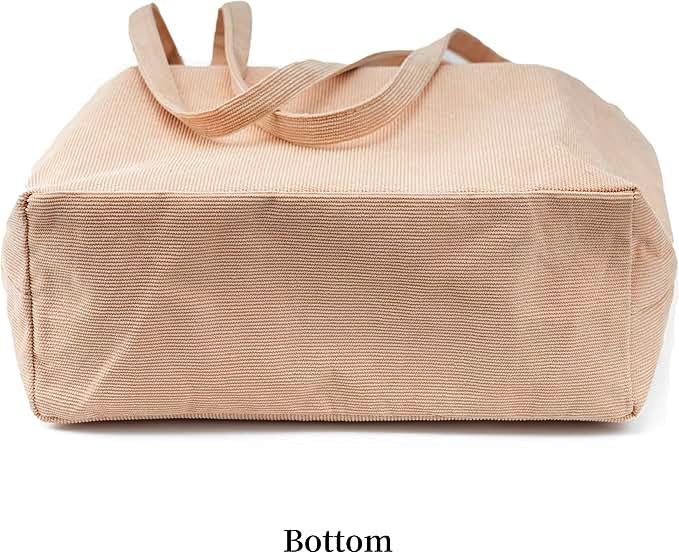 Lyrovo Women Corduroy Shoulder Tote Bag for Work Beach Travel and Shopping Grocery (Brown) - Image 3