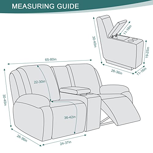 Ruaozz Stretch Loveseat Recliner Covers with Console 4-Pieces Recliner Sofa Covers with Pockets Jacquard Reclining Couch Covers Furniture Protector with Elastic Straps Bottom (2 Seater, Ivory) - Image 2