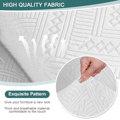 Ruaozz Stretch Loveseat Recliner Covers with Console 4-Pieces Recliner Sofa Covers with Pockets Jacquard Reclining Couch Covers Furniture Protector with Elastic Straps Bottom (2 Seater, Ivory) - Image 3