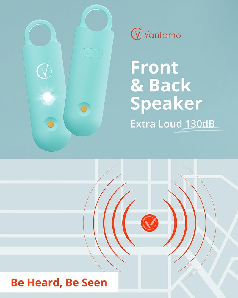 Vantamo Personal Alarm for Self Defense with Low Battery Notice, Strobe Light & Extra Loud 130 dB Double Speakers Safety Keychain Set for Women, Rechargeable Panic Button for Womens Self Defense - Image 3