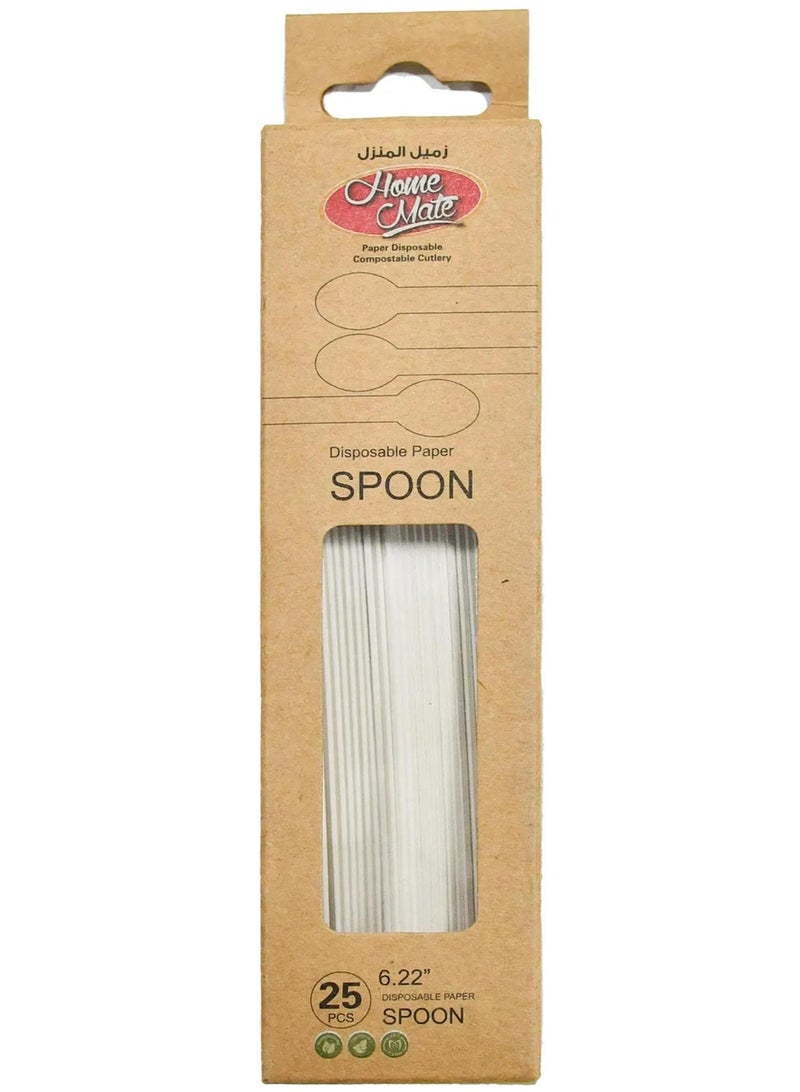 Home Mate Disposable White Paper Spoon 6.22 Inch 25 Pcs Pack - Image 1