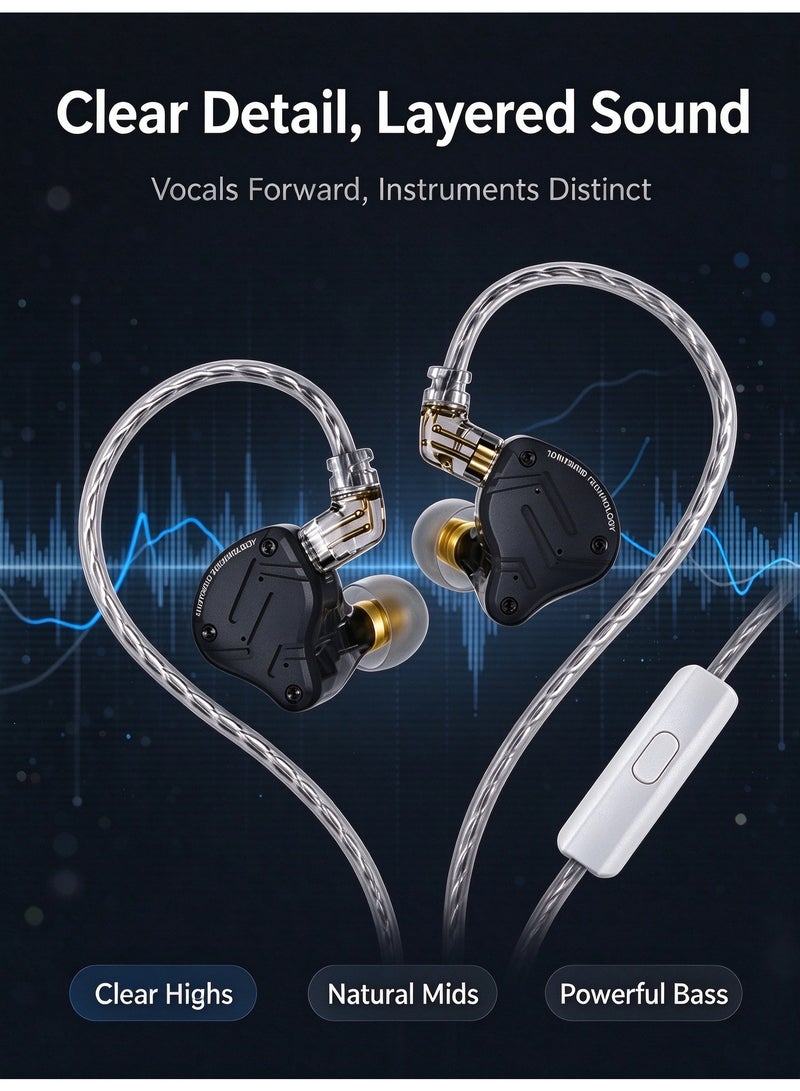 KZ ZS10 PRO X HiFi In-Ear Monitors with 1DD+4BA Hybrid Drivers, Detachable 2-Pin Cable, and Microphone - Black - Image 2
