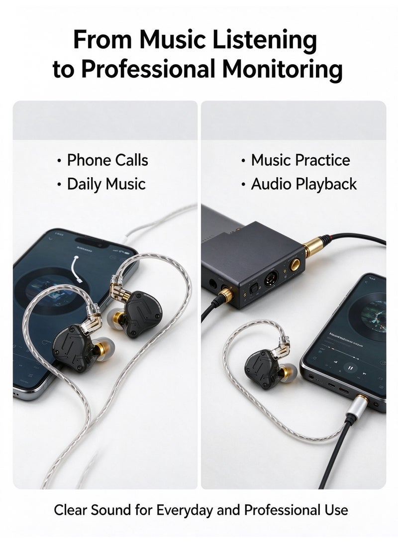 KZ ZS10 PRO X HiFi In-Ear Monitors with 1DD+4BA Hybrid Drivers, Detachable 2-Pin Cable, and Microphone - Black - Image 4