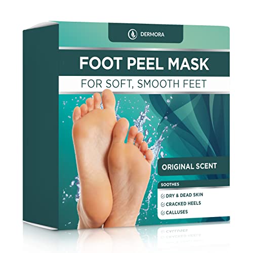 DERMORA Foot Peel Mask  2 Pack of Regular Size Skin Exfoliating Foot Masks for Dry Cracked Feet Callus Dead Skin Remover for Baby Soft Feet Original Scent