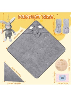 XiuWoo Newborn Gift Basket, Baby Gift Boy Set, 7 in 1 Baby Gift Birth, New Born Baby Gifts, with Baby Triangle Scarf, Plush Toys, Bath Towel, Socks, Cards, Greeting Cards, Grey  - Image 2