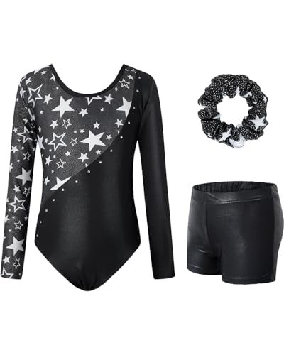 JiAmy Leotards for Girls Gymnastics, Long Sleeve Sparkly Dance Biketards with Shorts Ballet Tumbling Outfit Red 11-12 Years - Image 1