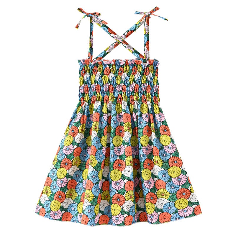 Girls Summer Camisole Dress Holiday Style Beach Dress Casual Sweet Printed Princess Dress - Image 1
