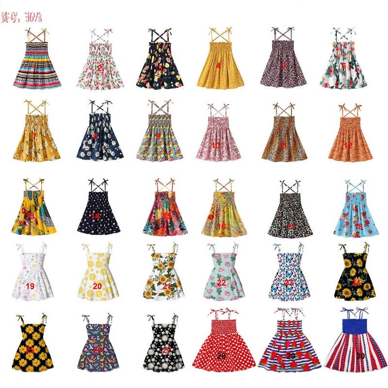 Girls Summer Camisole Dress Holiday Style Beach Dress Casual Sweet Printed Princess Dress - Image 2
