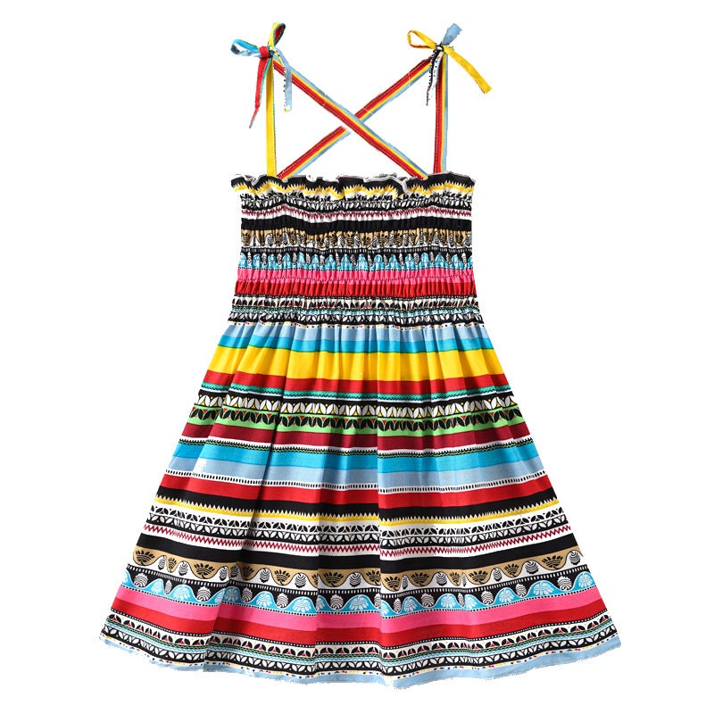 Girls Summer Camisole Dress Holiday Style Beach Dress Casual Sweet Printed Princess Dress - Image 3