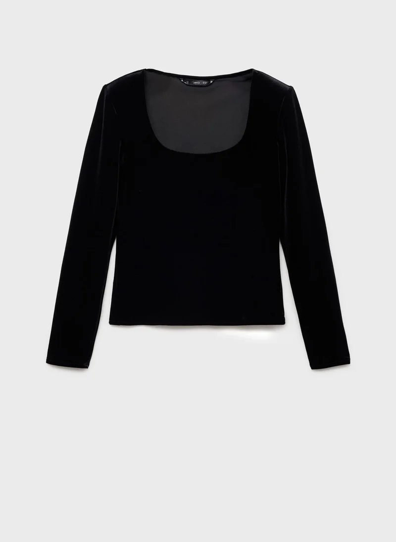 مانجو Xsouffle Low Cut Velvet T-Shirt