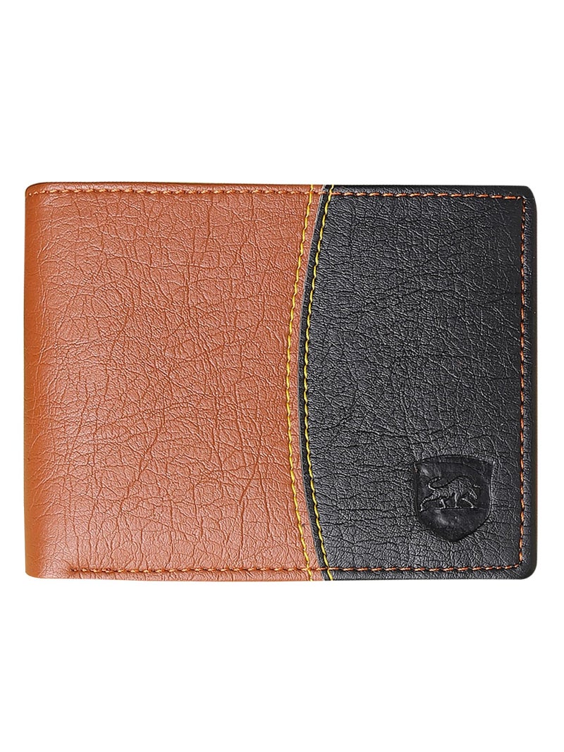 SAMTROH Men's PU Leather Wallet | Bifold Wallet with 2 Card Slots, 6 ID Card Slots, 2 Currency Compartments, Secret Pocket & Zipper Coin Pocket | Stylish Purse for Men and Boys (Tan and Black) - Image 1