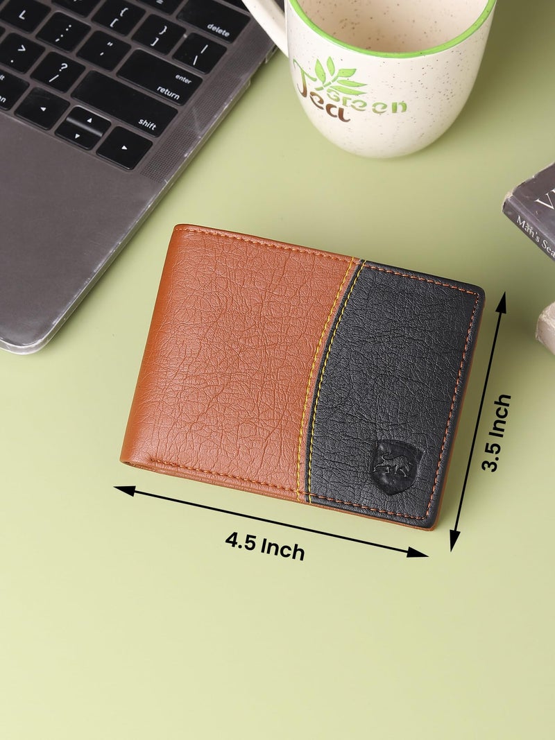 SAMTROH Men's PU Leather Wallet | Bifold Wallet with 2 Card Slots, 6 ID Card Slots, 2 Currency Compartments, Secret Pocket & Zipper Coin Pocket | Stylish Purse for Men and Boys (Tan and Black) - Image 3