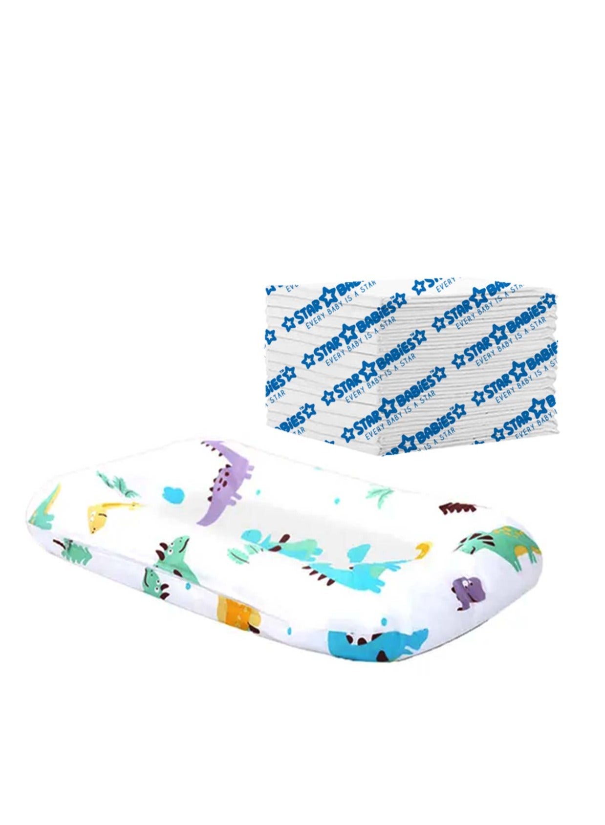 Star Babies Pack of 2 (Star Babies - Changing Pad - Animal Print, Disposable Changing mat 15pcs)-White