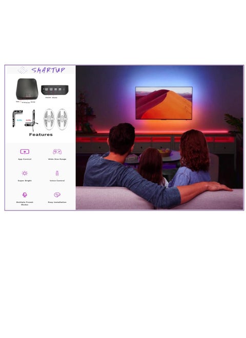 HDMI Sync Box With 1 Set of  Lighting Kits which includes the device along with the light strip, device, adapter, and HDMI Cable.