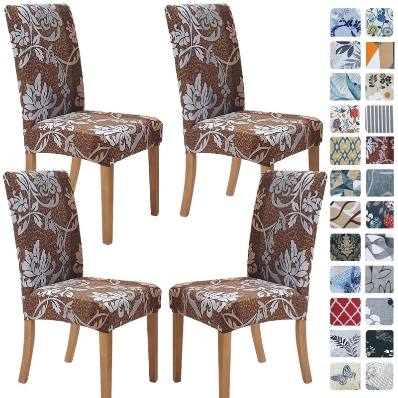 SPRINGRICO Chair Covers for Dining Room Set of 4 Stretch Dining Chair Cover Washable Spandex Kitchen Parsons Chair Slipcovers Removable Seat Protector for Home or Party 4 Pack Floral BROWN1