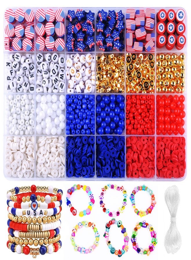BBita 2480pcs President's Independence Day Polymer Clay Beads Charms Friendship Bracelet Necklace Earring Jewelry Making kit, Accessories for Arts Crafts DIY Birthday Gifts for Girls Children American Flag - Image 1