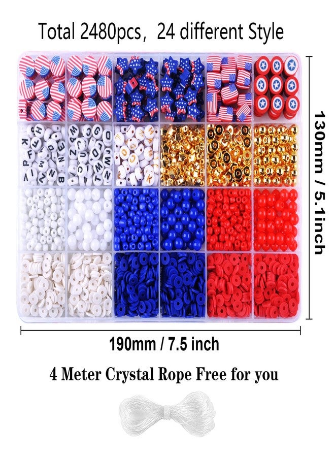 BBita 2480pcs President's Independence Day Polymer Clay Beads Charms Friendship Bracelet Necklace Earring Jewelry Making kit, Accessories for Arts Crafts DIY Birthday Gifts for Girls Children American Flag - Image 2