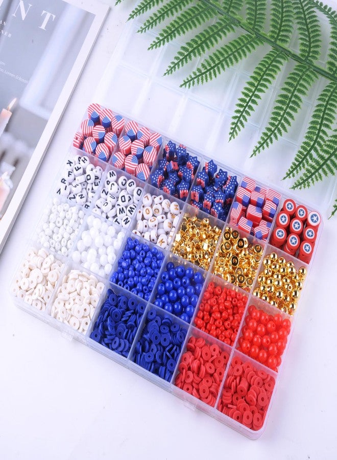 BBita 2480pcs President's Independence Day Polymer Clay Beads Charms Friendship Bracelet Necklace Earring Jewelry Making kit, Accessories for Arts Crafts DIY Birthday Gifts for Girls Children American Flag - Image 3