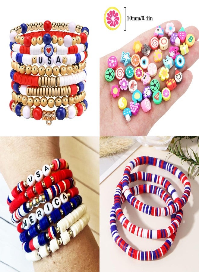 BBita 2480pcs President's Independence Day Polymer Clay Beads Charms Friendship Bracelet Necklace Earring Jewelry Making kit, Accessories for Arts Crafts DIY Birthday Gifts for Girls Children American Flag - Image 4