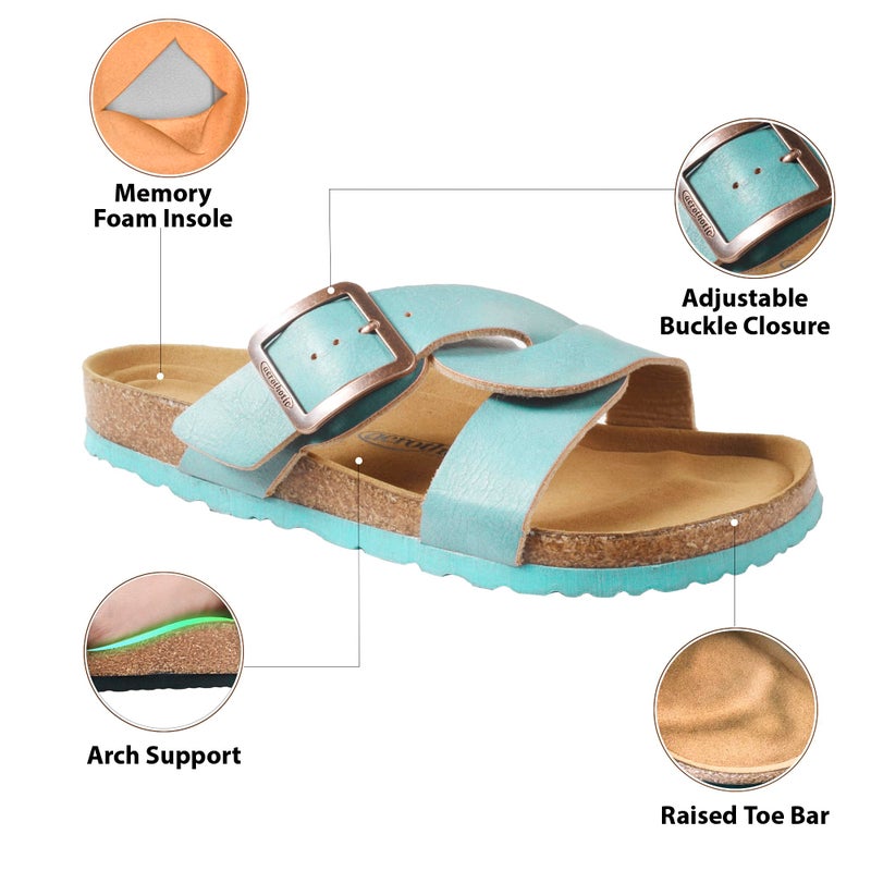 AEROTHOTIC Cork Recovery Slides for Women with Plantar Fasciitis Relief Comfortable Footbed with Adjustable Buckle Cross Strappy Slip on Travel Walking Beach Ladies Sandals (Kai Turquoise, Size 9) - Image 4