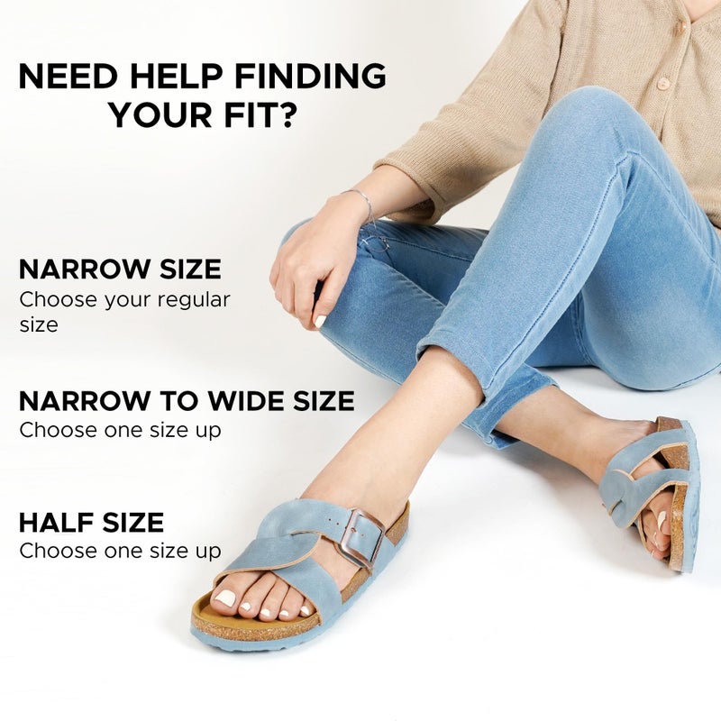 AEROTHOTIC Cork Recovery Slides for Women with Plantar Fasciitis Relief Comfortable Footbed with Adjustable Buckle Cross Strappy Slip on Travel Walking Beach Ladies Sandals (Kai Turquoise, Size 9) - Image 3