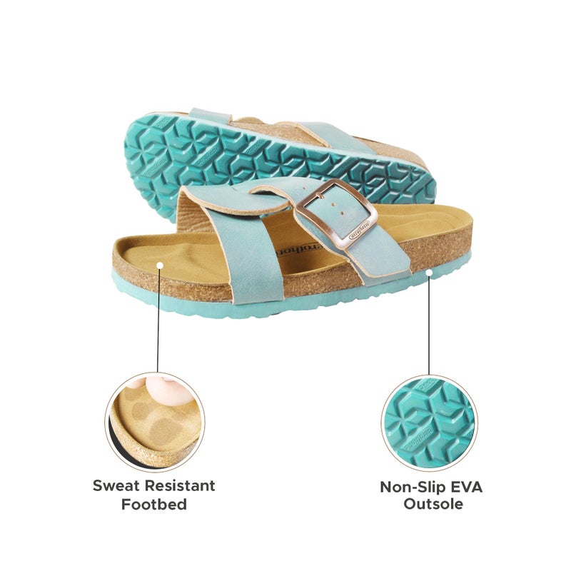 AEROTHOTIC Cork Recovery Slides for Women with Plantar Fasciitis Relief Comfortable Footbed with Adjustable Buckle Cross Strappy Slip on Travel Walking Beach Ladies Sandals (Kai Turquoise, Size 9) - Image 5