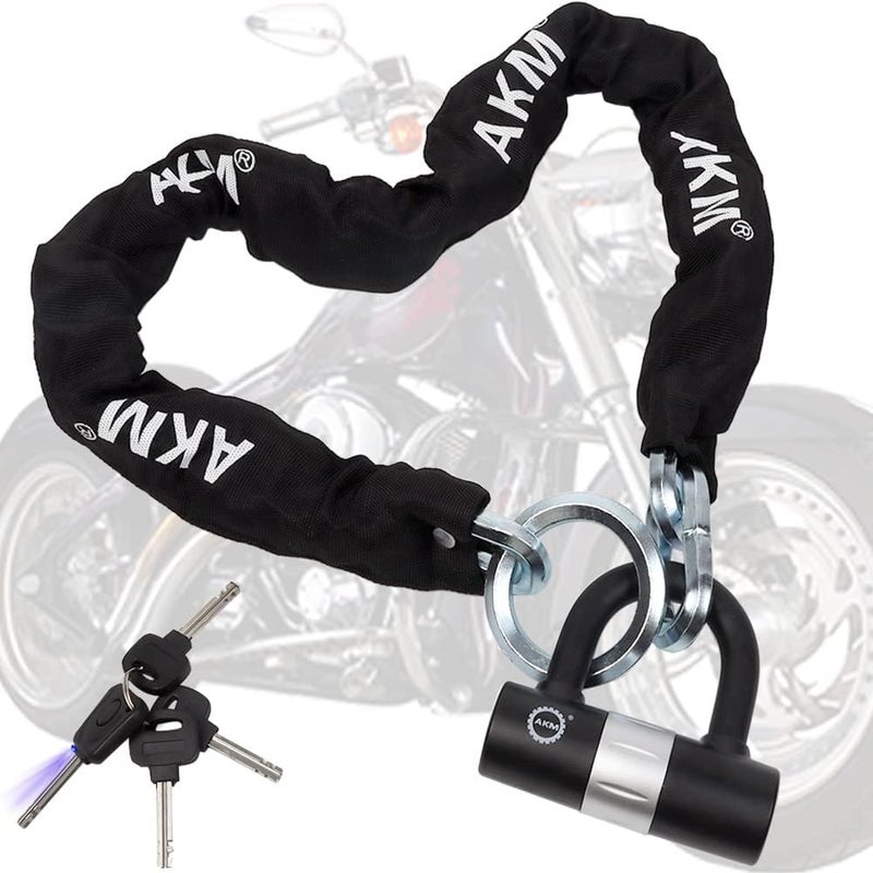 AKM Bike Lock Chain Lock 120cm/4ft Heavy Duty Durable 12mm Thick Anti-Theft Bicycle Chain Lock with 4Keys Security 16mm U Lock Disc Lock for Bicycle,Moped,Scooter,Motorcycle - Image 1