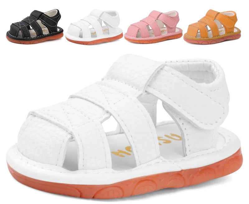 CINDEAR Baby Boys Girls Squeaky Sandals Summer Closed-Toe Anti-Slip Premium Rubber Sole Toddler First Walkers Shoes 1302-WT18 - Image 1