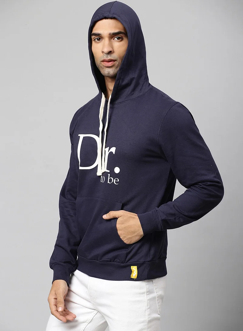 Campus Sutra Men's Navy Blue Doctor-To-Be Print Pullover Hoodie