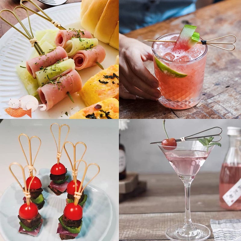 Honbay 100PCS 12cm 4.7inch Heart Shaped Cocktail Picks Bamboo Picks Skewers Toothpicks Sticks Appetizers Sandwich Fruit Picks (Green) - Image 4