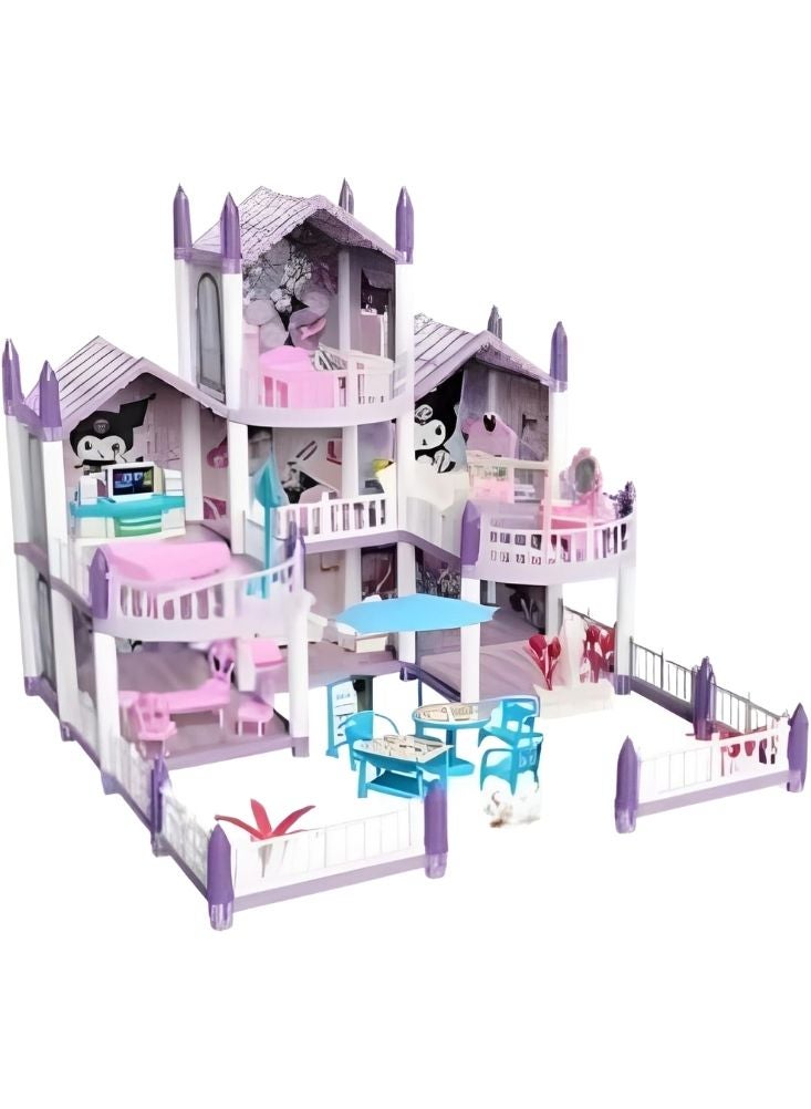 بريميم مجموعة بيت الدمى فيلا أميرة حديقة الأحلام – بيت لعب فاخر متعدد الطوابق مكوّن من مئتين وثلاث عشرة قطعة مع أثاث، لعبة لعب أدوار إبداعية للبنات - Image 2