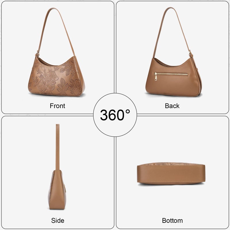 VIMUTI Shoulder Bag for Women Embossed Design Purse for Women Clutch Hobo Handbags Crescent Bag with Adjustable Strap (03-Brown) - Image 4