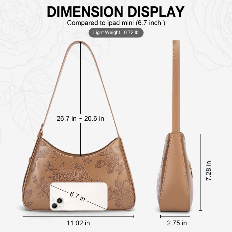VIMUTI Shoulder Bag for Women Embossed Design Purse for Women Clutch Hobo Handbags Crescent Bag with Adjustable Strap (03-Brown) - Image 3