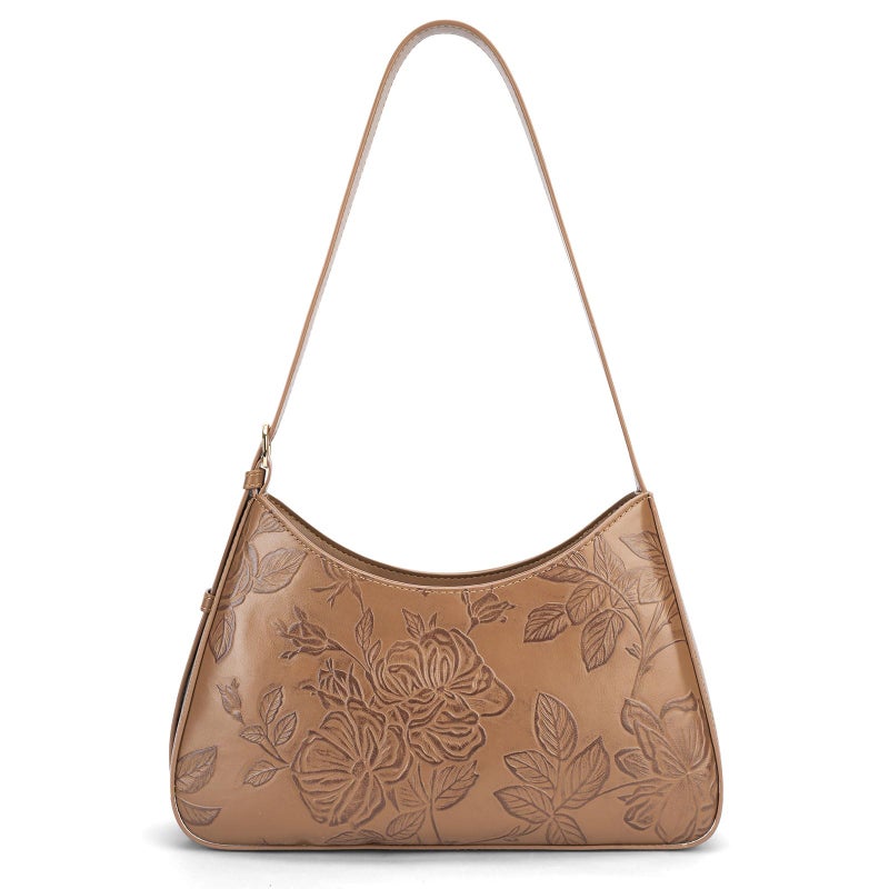 VIMUTI Shoulder Bag for Women Embossed Design Purse for Women Clutch Hobo Handbags Crescent Bag with Adjustable Strap (03-Brown) - Image 1
