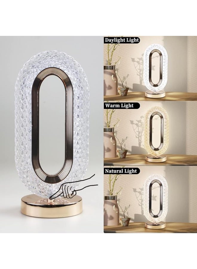 أباجورة كريستال للطاولة تعمل باللمس، مصباح ماسي قابل للتعتيم ثلاثي الاتجاهات وقابل لإعادة الشحن بمنفذ USB، أباجورة ليلية للكومدينو لغرفة النوم وغرفة المعيشة - Image 3