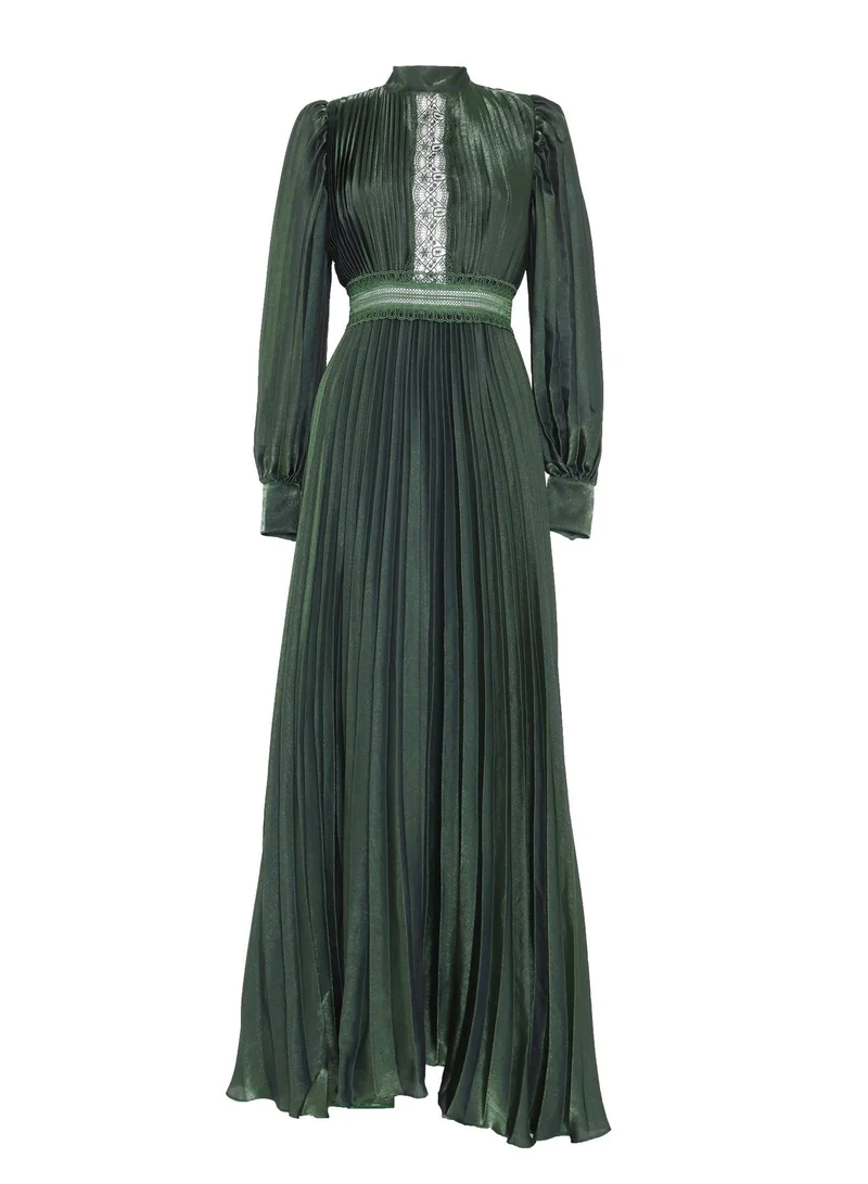 True Decadence Athena Green Metallic Long Sleeve Maxi-Dress