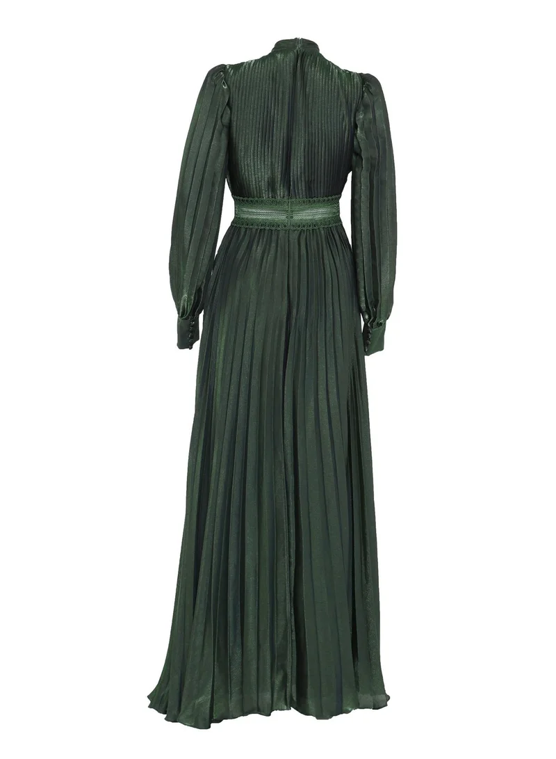 True Decadence Athena Green Metallic Long Sleeve Maxi-Dress