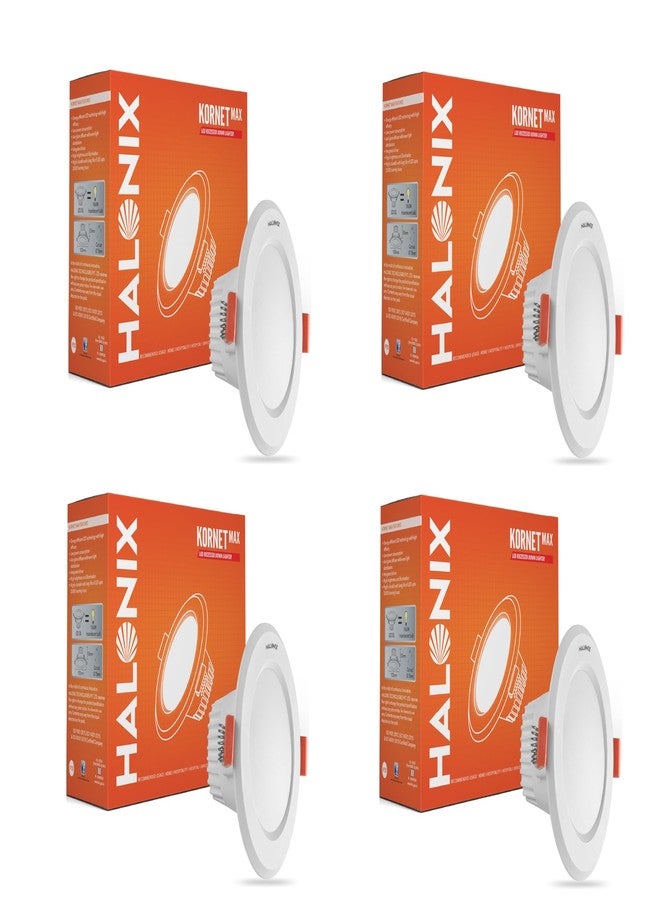 Halonix مصباح سقف LED من هالونيكس 7 واط 6500 كلفن أبيض، صندوق توصيل كورنيت | فتحة التركيب: 2.95 بوصة، القطر: 4.13 بوصة، الارتفاع: 1.96 بوصة | | مصباح سقف للمنزل والمتجر والمكتب | عبوة من 4 مصابيح، أبيض. - Image 1