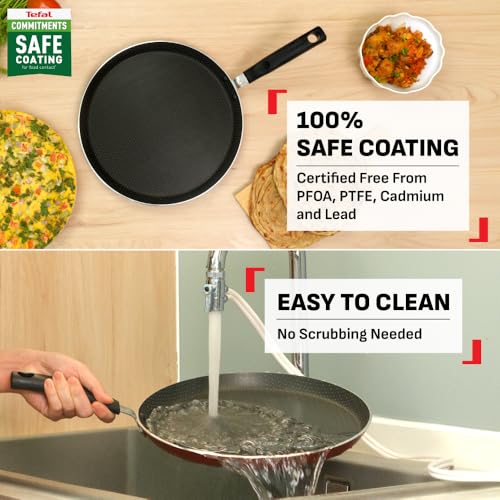 T-fal Tefal Simply Chef 30 cm Flat Tawa | Resist Plus Non-Stick Coating | Silicon Non-Slip Handle | Easy Cooking & Cleaning | Two Way Coating | 100% PFOA Safe - Image 2