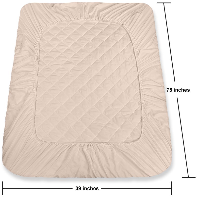 Utopia Bedding Quilted Fitted Mattress Pad, Twin Size, Elastic Fitted Mattress Topper Protector and Cover Stretches up to 16 Inches Deep, Machine Washable (Beige) - Image 4