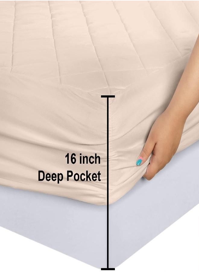 Utopia Bedding Utopia Bedding Quilted Fitted Mattress Pad (Twin, Beige) - Elastic Fitted Mattress Protector - Mattress Cover Stretches up to 16 Inches Deep - Machine Washable Mattress Topper  - Image 2